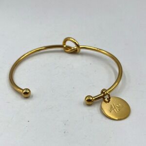 Vintage Gold Tone Initial AL Charm Love Knot Cuff Bracelet - Adjustable Size